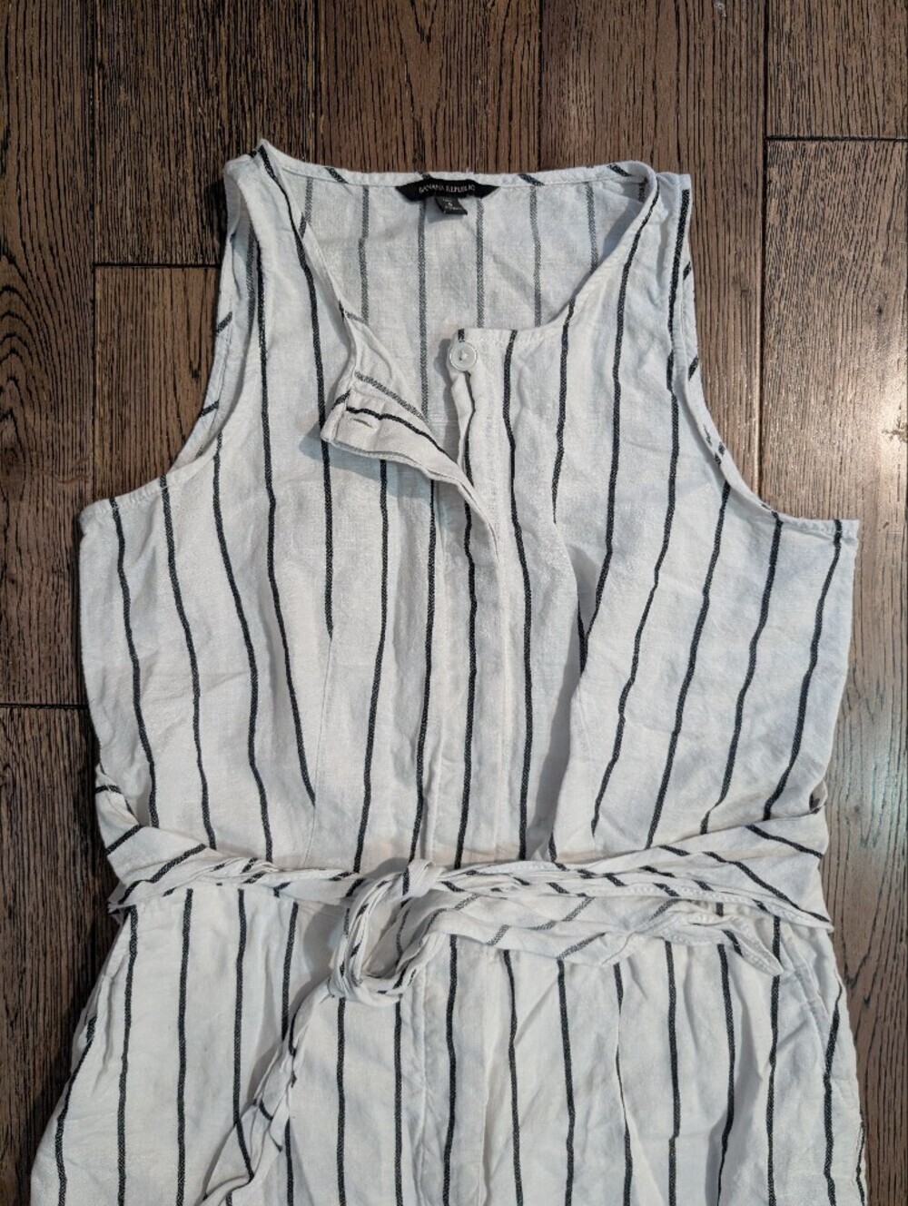 Banana Republic Linen Blend Striped Sleeveless Tie Waist Jumpsuit Romper - Picture 5 of 8